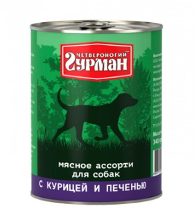 "Мясное ассорти" с Курицей и Печенью консервы для собак / Четвероногий гурман (Россия)