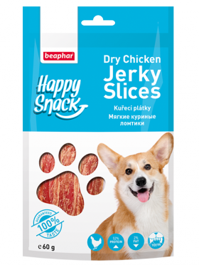 Happy Snack Dry Chicken Jerky Slices, ароматные кусочки куриного мяса для собак / Beaphar (Нидерланды)
