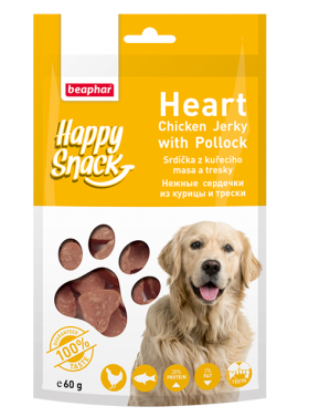 Happy Snack Heart Chicken Jerky with Pollock, нежные сердечки из Курицы и Трески, для собак / Beaphar (Нидерланды)