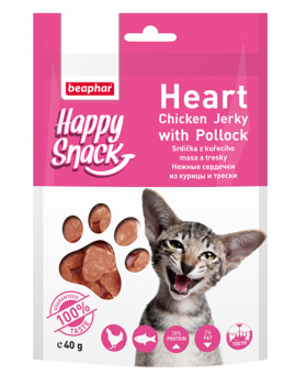 Happy Snack Heart Chicken Jerky with Pollock, нежные сердечки для кошек из Курицы и Трески / Beaphar (Нидерланды)