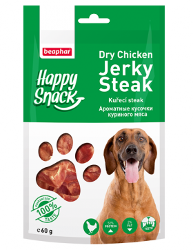 Happy Snack Dry Chicken Jerky Steak, ароматные кусочки куриного мяса, для собак / Beaphar (Нидерланды)