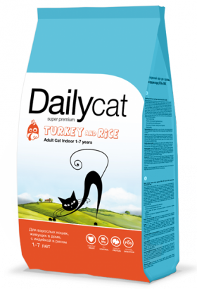 DailyCat Adult Indoor Turkey and Rice, корм для домашних кошек с Индейкой / DailyPet (Италия)
