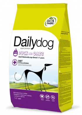 DailyDog Adult Medium, Large Breed Duck and Oats, корм для собак средних и крупных пород с Уткой / DailyPet (Италия)