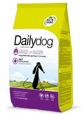 DailyDog Puppy Medium, Large Breed Duck and Oats, корм для щенков средних и крупных пород с Уткой / DailyPet (Италия)