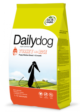 DailyDog Puppy Medium Breed Turkey and Rice, корм для щенков средних пород с Индейкой / DailyPet (Италия)