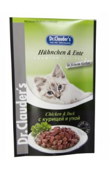 Корм для кошек с курицей и уткой, (мясные кусочки в желе) / Dr. Clauder`s (Германия)
