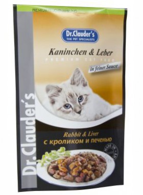 Корм для кошек с кроликом и печенью, мясные кусочки в соусе / Dr. Clauder`s (Германия)