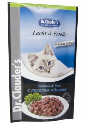 Корм для кошек с лососем и форелью (мясные кусочки в желе) / Dr. Clauder`s (Германия)