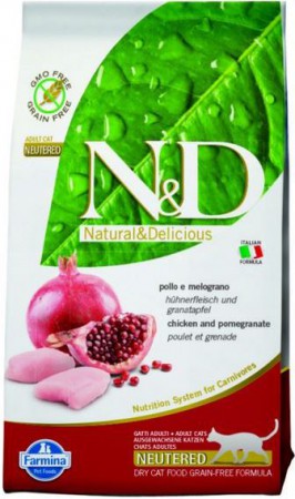 N&D Cat Chicken and Pomegranate Neutered, корм для стерилизованных кошек с Курицей и Гранатом / Farmina (Италия)