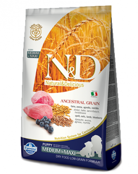 N&D Low Grain Dog Lamb and Blueberry Puppy Medium and Maxi, корм для щенков с Ягненком и Черникой / Farmina (Италия)