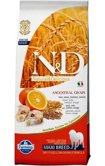 N&D Low Grain Codfish & Orange Adult Maxi,корм для собак крупных пород с Треской и Апельсином / Farmina (Италия)