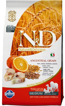 N&D Low Grain Codfish & Orange Adult Medium,корм для собак средних пород с Треской и Апельсином / Farmina (Италия)