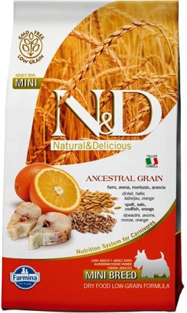 N&D Low Grain Codfish & Orange Adult Mini, корм для собак мелких пород с Треской и Апельсином / Farmina (Италия)