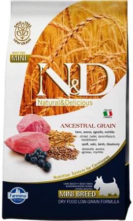 N&D Low Grain Lamb & Blueberry Adult Mini, корм для собак мелких пород с Ягненком и Черникой / Farmina (Италия)