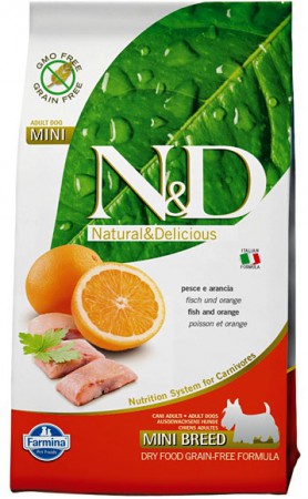 N&D Fish & Orange Adult Mini,корм для собак мелких пород,Рыба с Апельсином / Farmina (Италия)