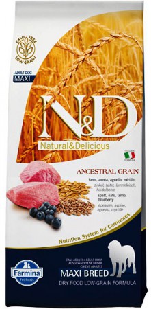 N&D Low Grain Lamb and Blueberry Adult Maxi, корм для собак крупных пород с Ягненком и Черникой / Farmina (Италия)