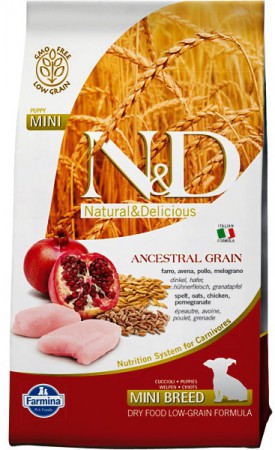 N&D Low Grain Chicken & Pomegranate Puppy Mini,корм для щенков мелких пород с Курицей и Гранатом / Farmina (Италия)