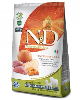 N&D Dog GF Pumpkin Boar and Apple Adult, Medium and Maxi, корм для собак с мясом Кабана, Яблоком и Тыквой / Farmina (Италия)