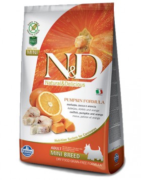 N&D Dog GF Pumpkin Codfish and Orange Adult Mini, корм для собак мини пород с Треской, Апельсином и Тыквой / Farmina (Италия)