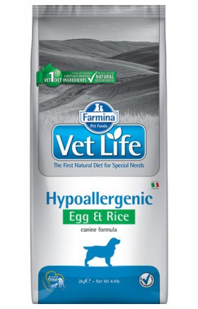 Vet Life Dog Hypoallergenic Egg and Rice, диета для собак при пищевой аллергии, Яйцо и Рис / Farmina (Италия)