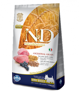 N&D Low Grain Dog Lamb and Blueberry Puppy Mini, корм для щенков мелких пород с Ягненком и Черникой / Farmina (Италия)