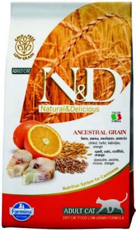 N&D Low Grain Cat Codfish & Orange, корм для кошек с Треской и Апельсином  /  Farmina (Италия)