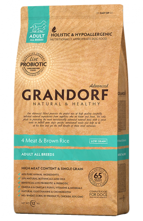 GRANDORF 4 Meat and Brown Rice All Breeeds, корм для собак, с пробиотиками, 4 мяса / United Petfood Producers NV (Бельгия)