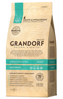 GRANDORF 4 Meat and Brown Rice Indoor, корм с пробиотиками для домашних кошек / United Petfood Producers NV (Бельгия)