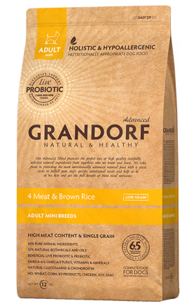 GRANDORF 4 MEAT & BROWN RICE MINI BREEDS, корм 4 мяса для собак мини пород / United Petfood Producers NV (Бельгия)