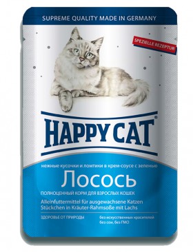 Корм для кошек Лосось и креветки, кусочки в желе / Happy Cat (Германия)