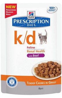 Prescription Diet Feline k/d with Beef (пауч), диета для кошек при заболеваниях почек / Hill's (США-Нидерланды)