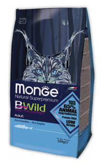 BWild Cat Adult Anchovies, корм для кошек с Анчоусами / Monge (Италия)