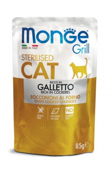 Sterilised Cat Grill Cockerel, паучи для стерилизованных кошек с Курицей / Monge (Италия)
