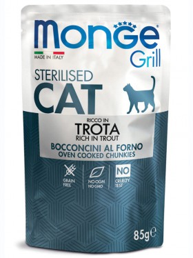 Sterilised Cat Grill Trout, паучи для стерилизованных кошек с Форелью / Monge (Италия)