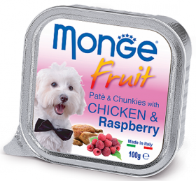 Dog Fruit Paté and Chunkies with Chicken and Raspberry, паштет для собак из Курицы с Малиной / Monge (Италия)
