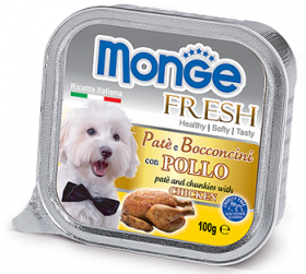 Dog Fresh Paté and Chunkies with Chicken, паштет для собак с Курицей / Monge (Италия)