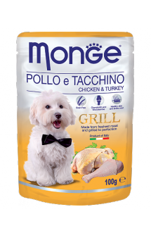 Dog Grill Pouch Chunkies with Chicken and Turkey, паучи для собак с Курицей и Индейкой / Monge (Италия)
