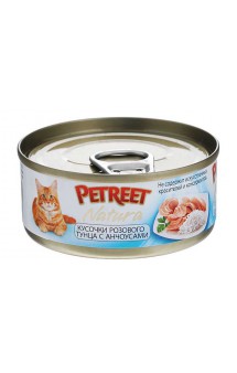 Petreet Natura, кусочки розового тунца c анчоусами, консервы для кошек / Petreet (Таиланд)