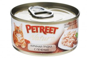 Petreet Natura - Куриная грудка с печенью, консервы для кошек / Petreet (Таиланд)