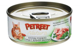 Petreet Natura, кусочки розового тунца c зеленой фасолью, консервы для кошек / Petreet (Таиланд)