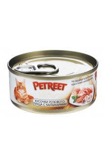 Petreet Natura, кусочки розового тунца c кальмарами, консервы для кошек / Petreet (Таиланд)