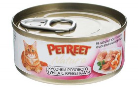 Petreet Natura, кусочки розового тунца c креветками, консервы для кошек / Petreet (Таиланд)