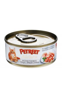 Petreet Natura - Кусочки розового тунца c крабом, консервы для кошек / Petreet (Таиланд)